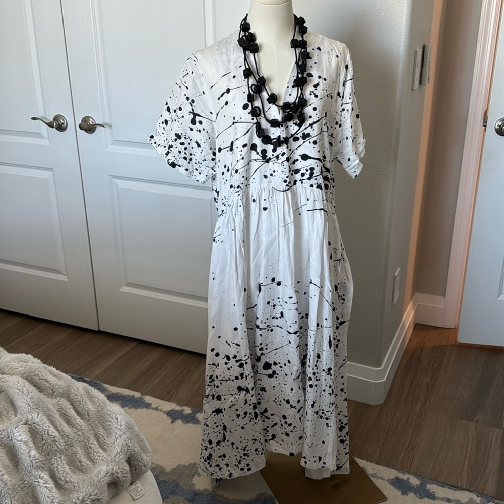 Banana blue unstructured linen dress necklace sold separately